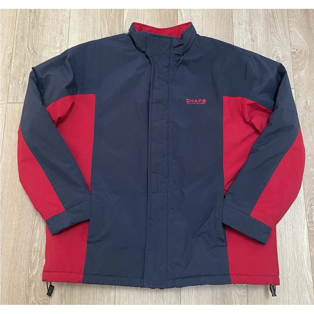 Chaps Ralph Lauren Colorblock Puffer Jacket Navy/Red Men L Vtg Y2K/90s Insulated